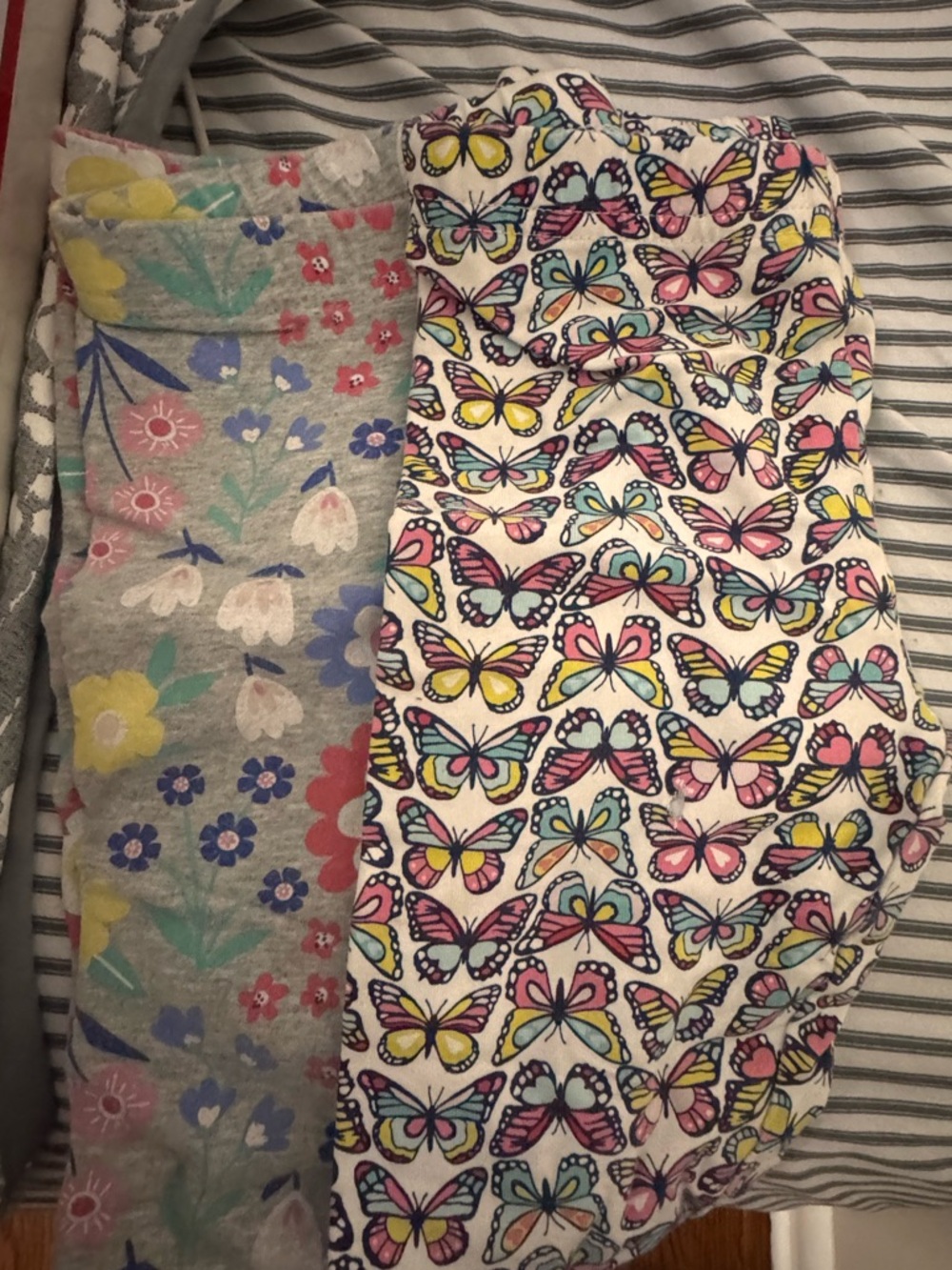 Girls Butterfly & Floral Leggings Set - White, Pink, Yellow, Gray